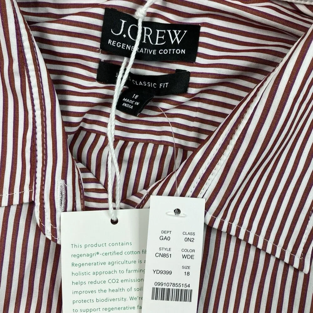J Crew Jules Poplin Button Up Shirt Womens 18 Burgundy Striped CN851‎